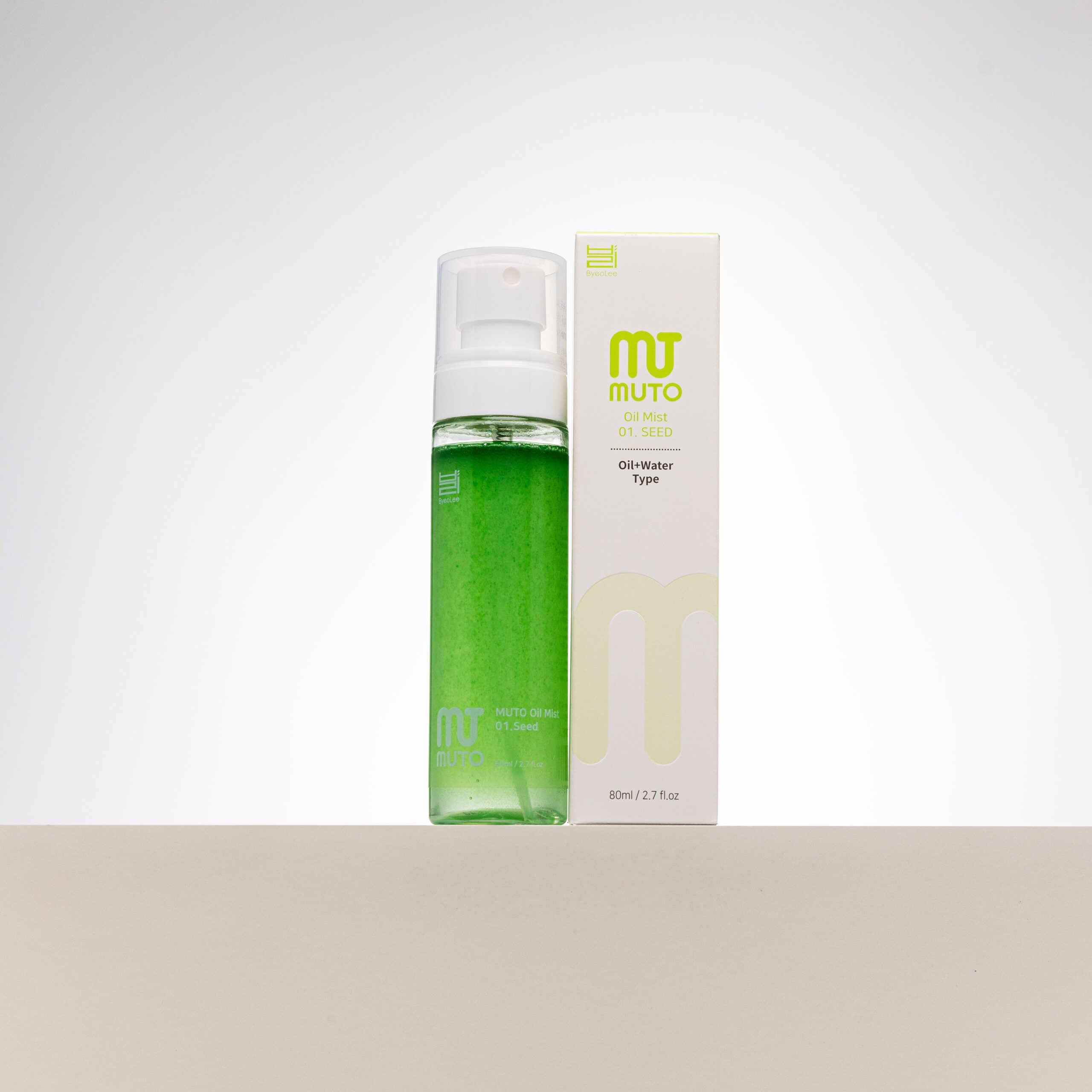 Woman using ByeoLee Muto Oil Mist facial spray on skin
