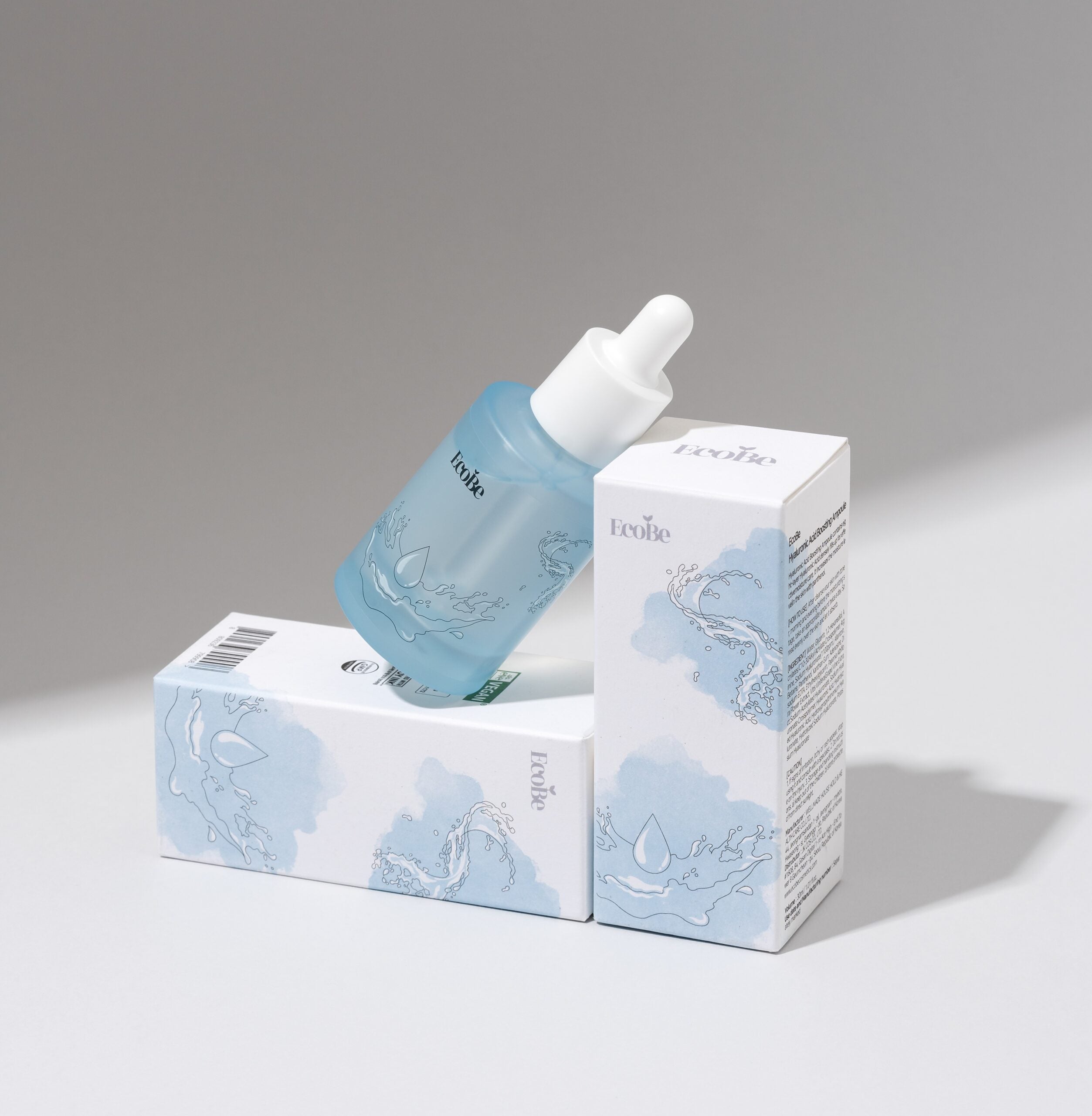 EcoBe Hyaluronic Acid Boosting Ampoule packaging and dropper bottle
