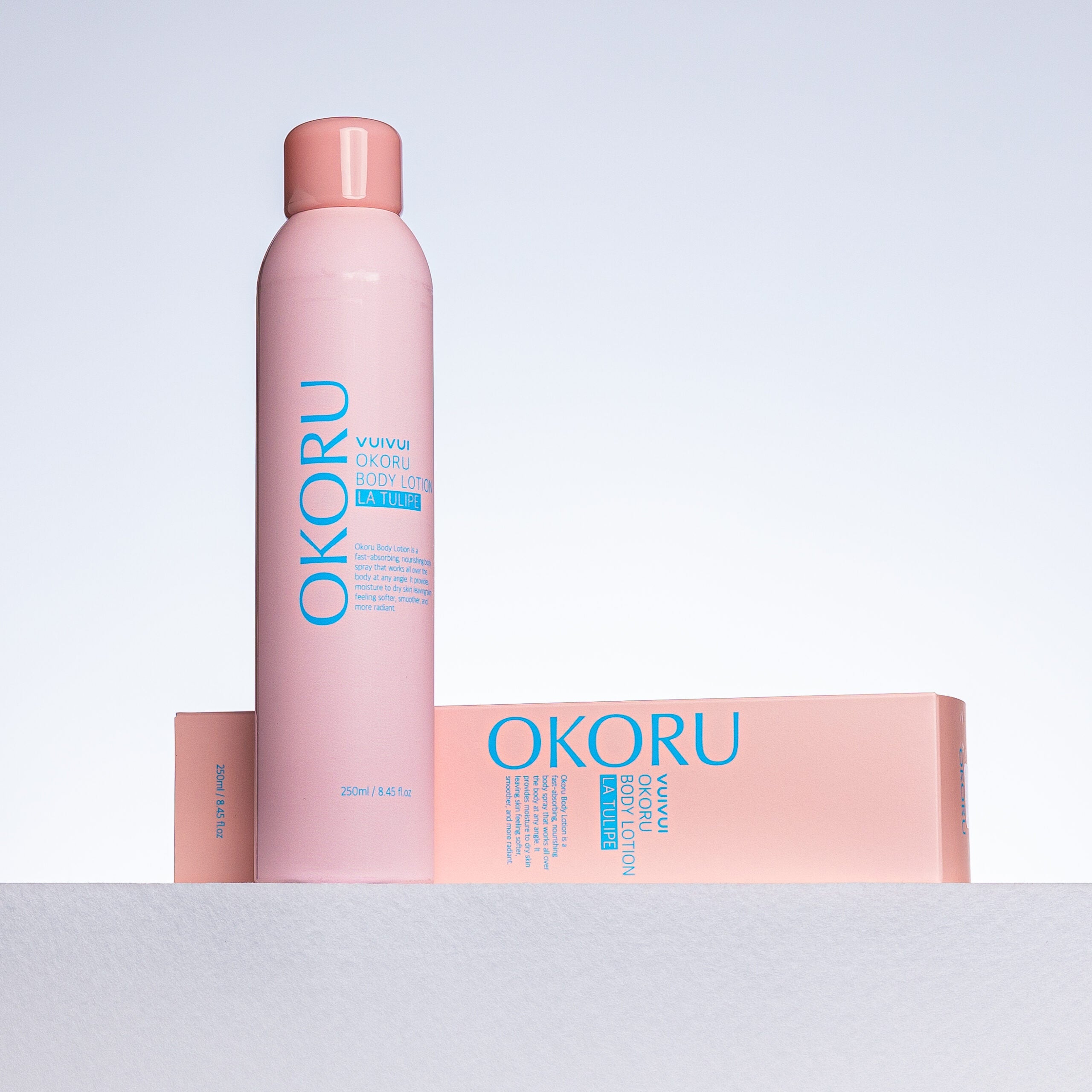 OKORU La Tulipe spray body lotion product detail with tulip-inspired packaging