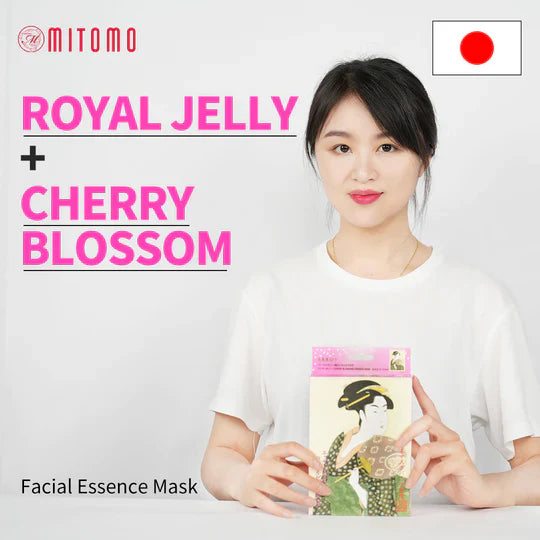 Mitomo Royal Jelly Cherry Blossom sheet mask packaging back with ingredient details