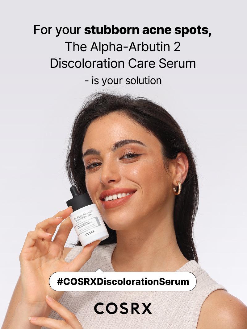COSRX Alpha-Arbutin 2 Discoloration Care Serum bottle with ingredient details