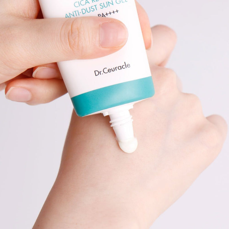 Dr. Ceuracle Cica Regen Vegan Sun SPF50+ sunscreen application on skin