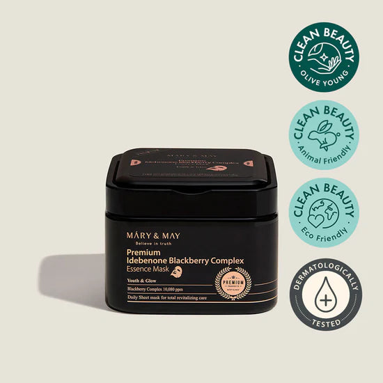 Ενυδατική μάσκα λάμψης προσώπου Mary & May Premium Idebenone Blackberry Complex Essence Mask 20τεμ