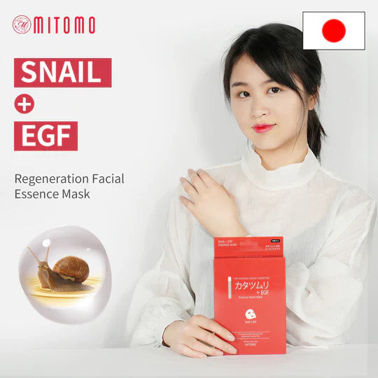 Mitomo Snail + EGF sheet mask packaging showing ingredient details
