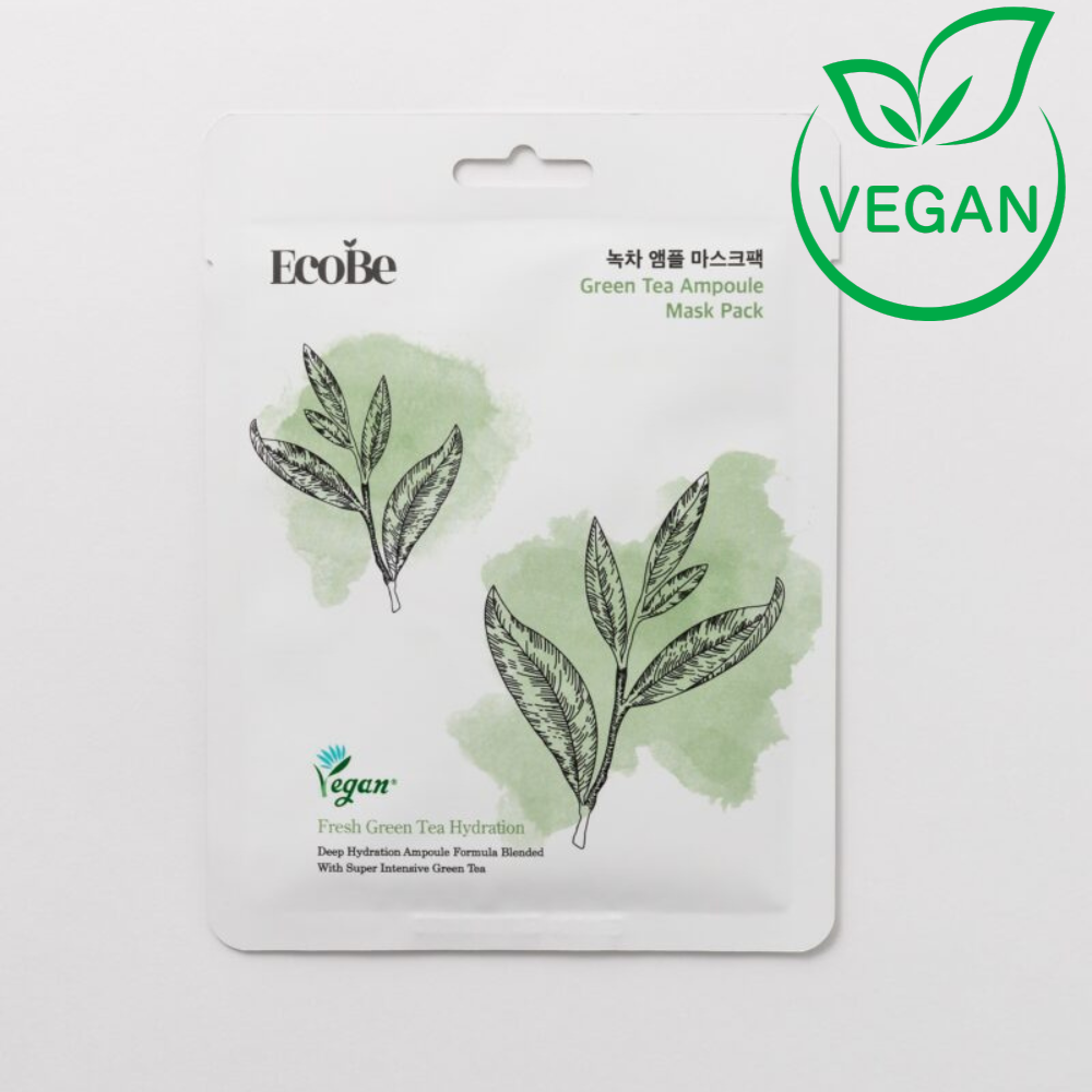 Whitening sheet face mask with green tea extract EcoBe Green Tea Ampoule Mask - Koreancare
