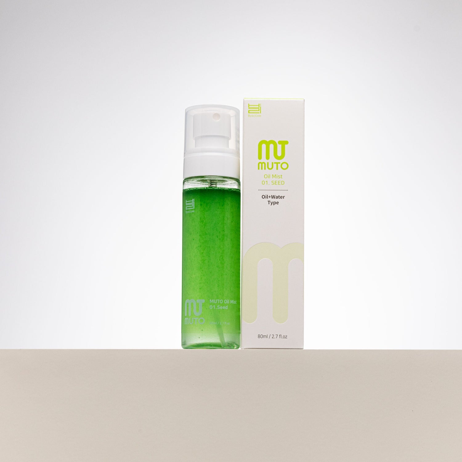 Woman using ByeoLee Muto Oil Mist facial spray on skin