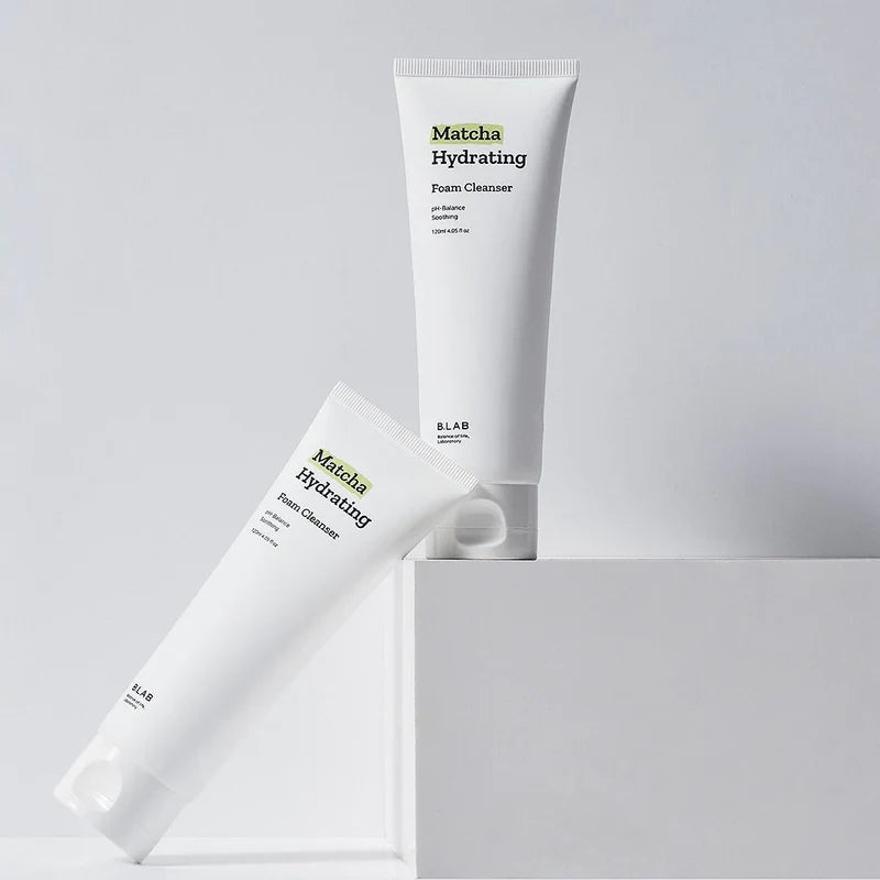 B-LAB Matcha Hydrating Foam Cleanser with green tea ingredient theme