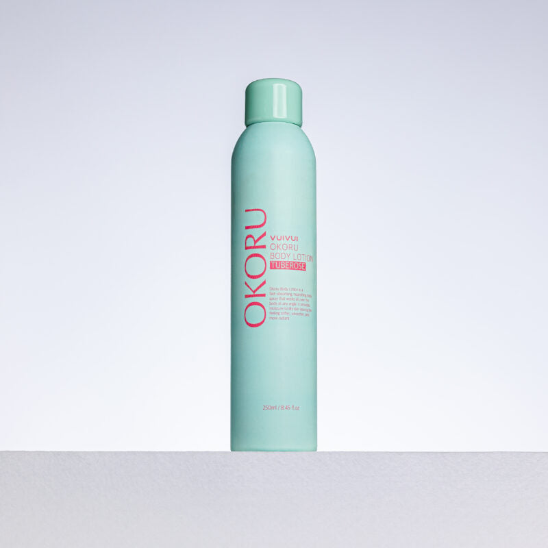 OKORU Tuberose spray body lotion bottle, front view
