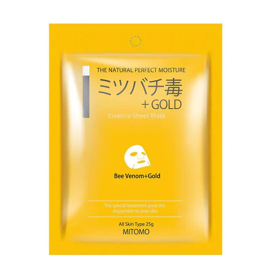 Καταπραϋντική ενυδατική μάσκα Mitomo Bee Venom+Gold Essence Sheet Mask Αναζωογονητική Μάσκα Χρυσό Δηλητήριο Μέλισσας 25g