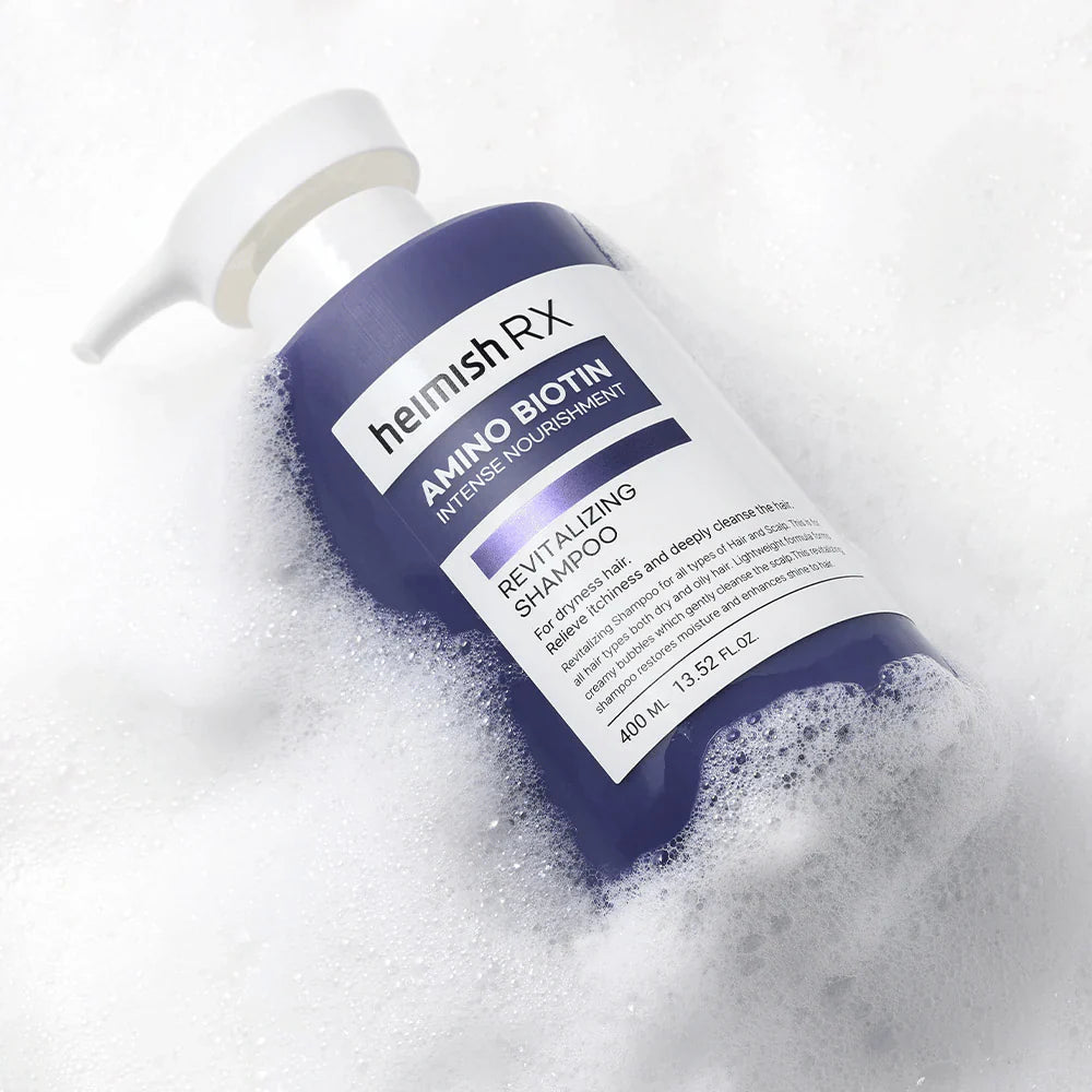 Heimish RX Amino Biotin Revitalizing Shampoo bottle on scalp-care routine