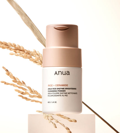 Anua Rice Enzyme Brightening Cleansing Powder with ingredient details listing