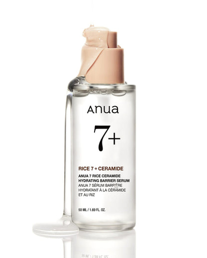 Anua Rice Ceramide 7 Hydrating Barrier Serum bottle with ingredient details