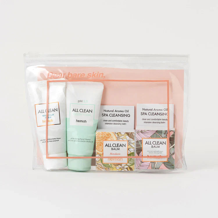 Heimish All Clean Mini Kit components laid out for travel cleansing