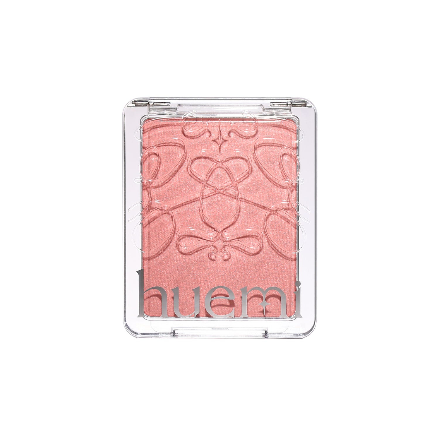 HUEMI Inner Glow Soft Blush 01 02 Peach Beam compact open, showing the peach powder