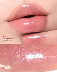 Swatch of HUEMI Melting Glaze Lip Gloss P06 Sepia Aura