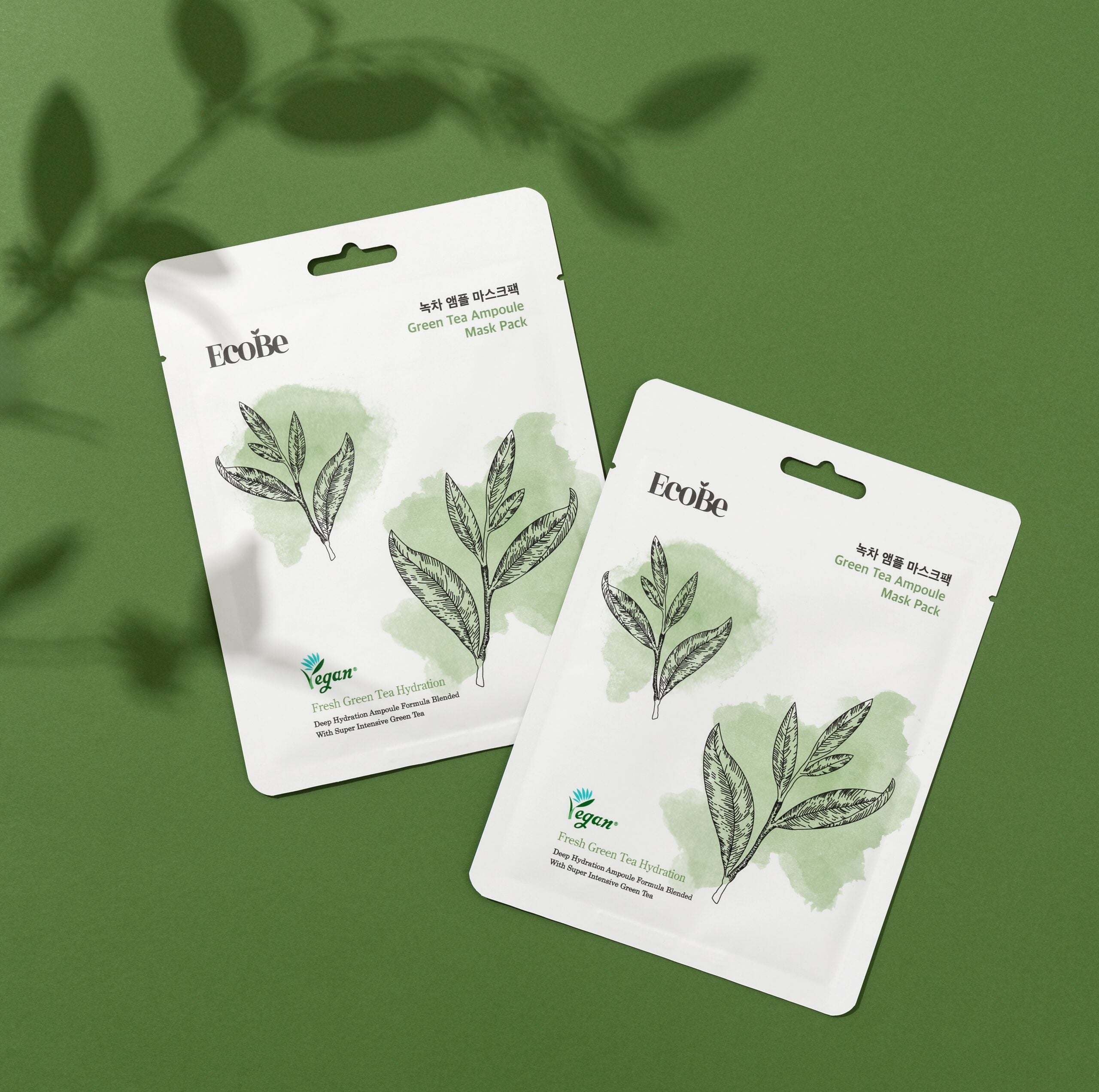 Whitening sheet face mask with green tea extract EcoBe Green Tea Ampoule Mask - Koreancare