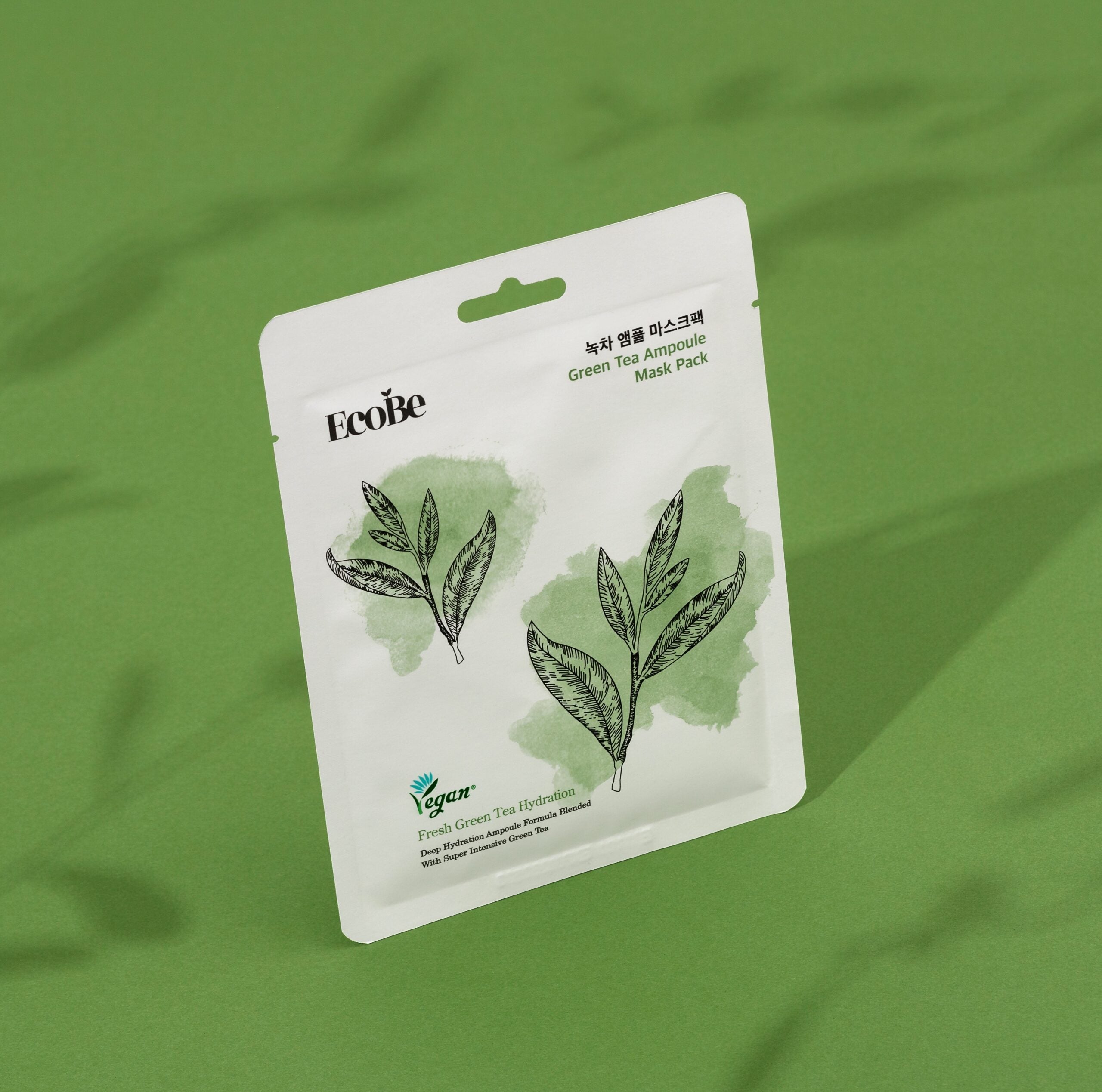 Whitening sheet face mask with green tea extract EcoBe Green Tea Ampoule Mask - Koreancare