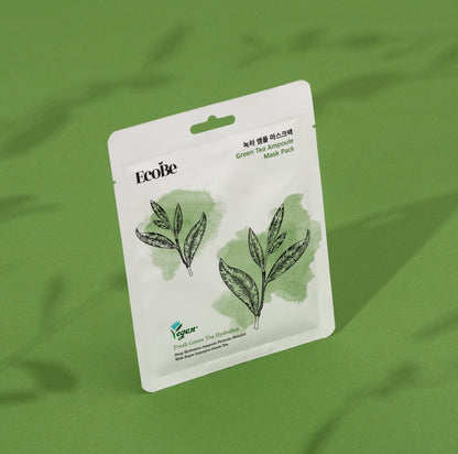 Whitening sheet face mask with green tea extract EcoBe Green Tea Ampoule Mask - Koreancare