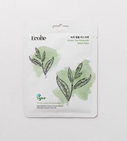 Whitening sheet face mask with green tea extract EcoBe Green Tea Ampoule Mask - Koreancare