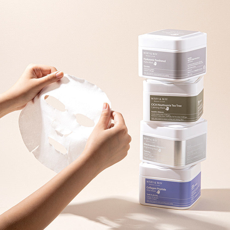 Sheet masks with  with collagen, six types of peptides and adenosine – box of 30 pcs. Mary&amp;May Collagen Peptide Vital mask - Koreancare