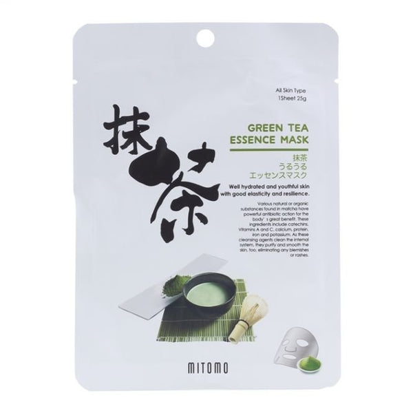 Λαμπρυντική μάσκα προσώπου με matcha Mitomo Green Tea Essence Mask (Πράσινο Τσάι) 25g