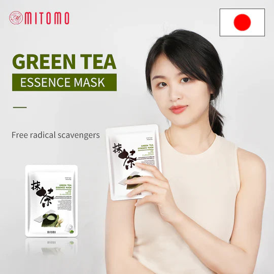 Mitomo matcha sheet mask packaging back showing product details