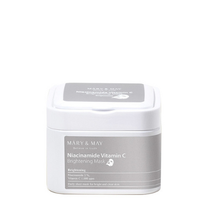 Brightening sheet masks with niacinamide and vitamin C - box of 30 pcs, Mary &amp; May - Koreancare
