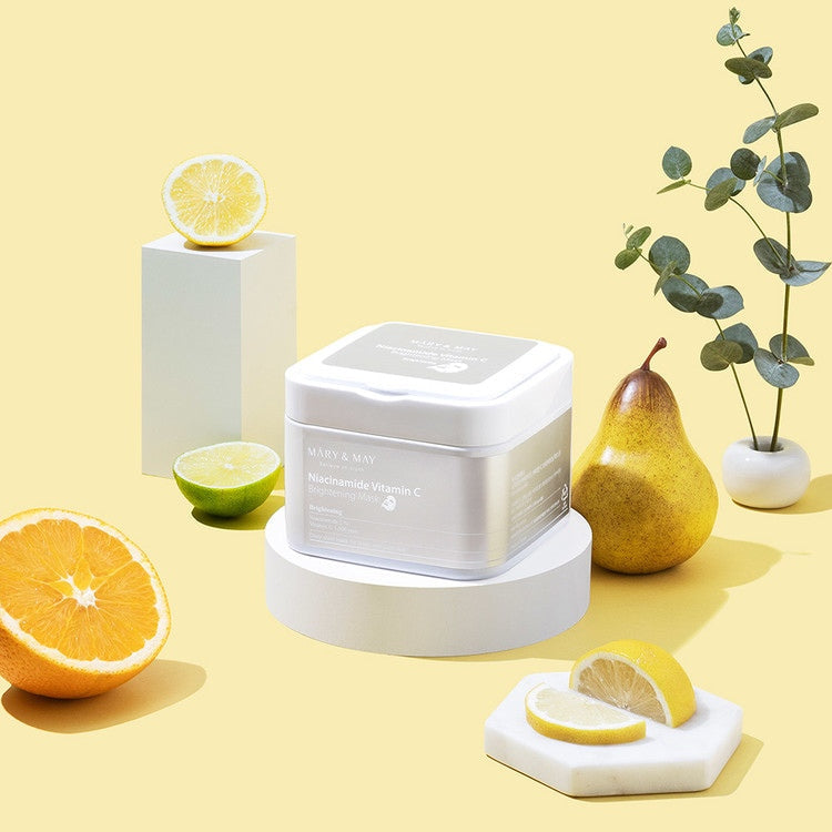 Brightening sheet masks with niacinamide and vitamin C - box of 30 pcs, Mary &amp; May - Koreancare