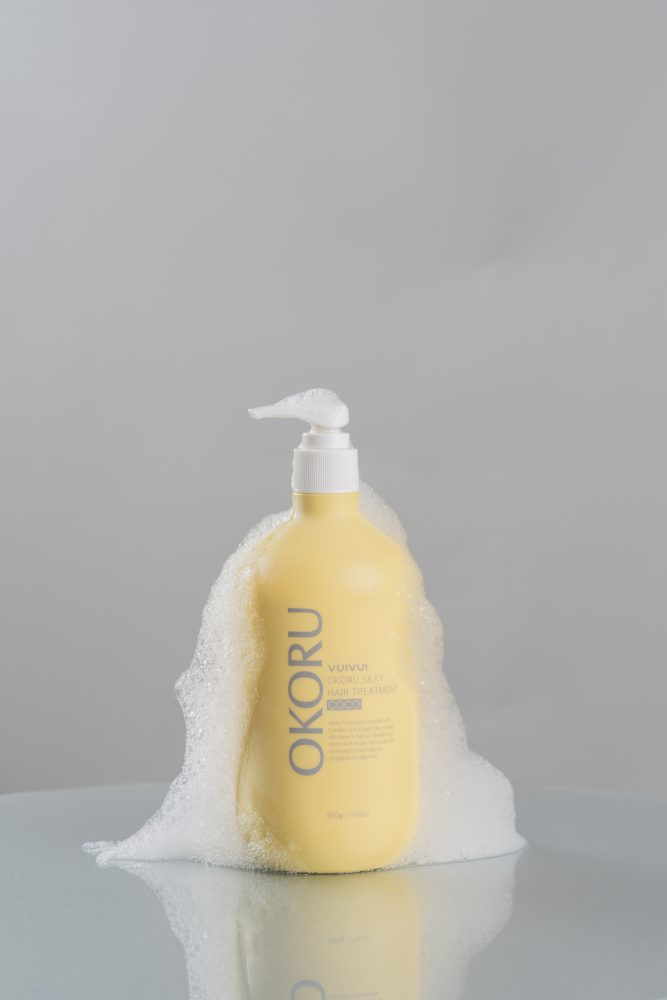 OKORU Coco hair treatment ingredients highlight with camellia and argan oil