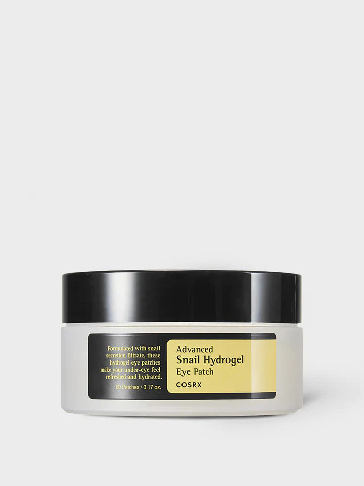 COSRX Advanced Snail Mucin Eye Patches jar with hydrogel patches
