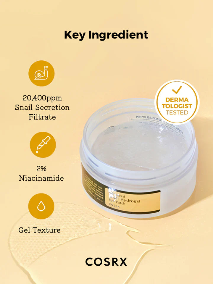 COSRX Advanced Snail Mucin Eye Patches shown in two patch sizes