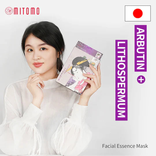 Mitomo brightening sheet mask with arbutin, packaging back view