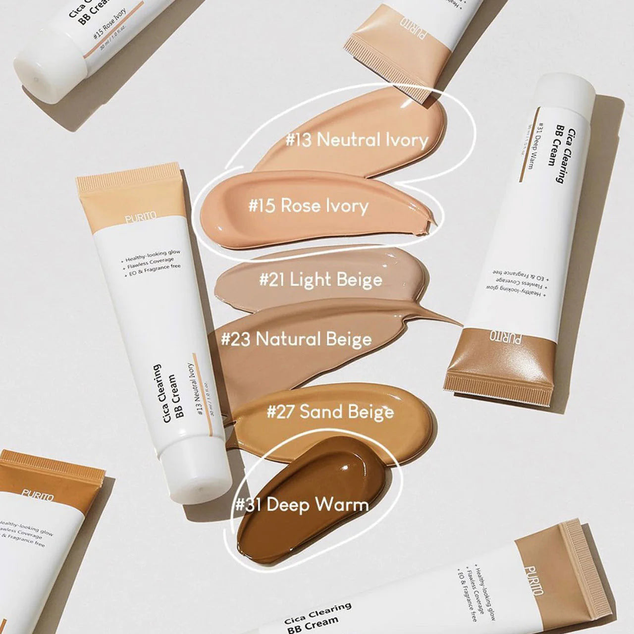 Swatch of Purito Cica Clearing BB Cream on skin