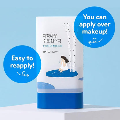 Round Lab Birch Juice Moisturizing Sun Stick SPF 50+ PA++++ shown in use